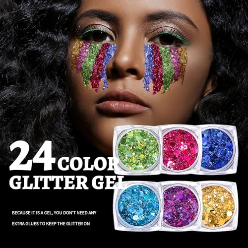 Teenitor 24 Colors Body & Hair Glitter Gel Set