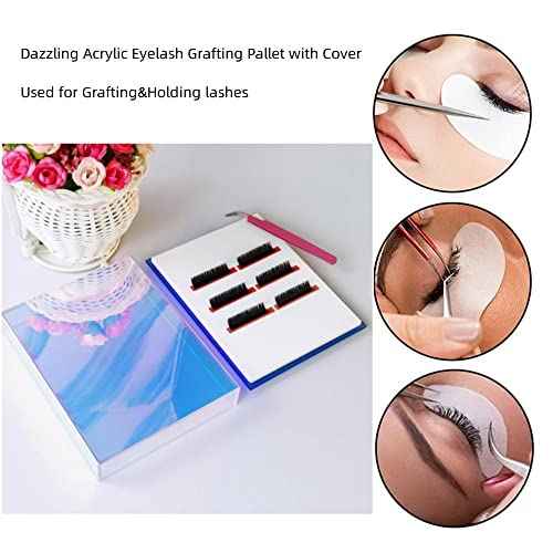 Eyelash Grafting Pallet with Cover, Dust-proof Acrylic Lash Tile holder, Dazzling Eyelash Extensions Storage Gasket Pads for Beauty Artist Salon (Dazzling L)