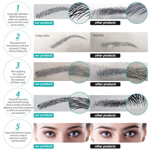 4D Eyebrow Tattoos 66 Pairs - Waterproof Lifelike Fake Eyebrows