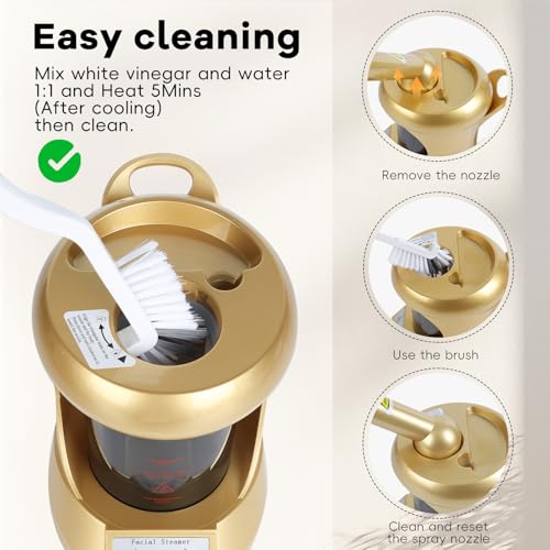 Facial Steamer, Nano Ionic Face Steamer with Extendable Arm for Deep Cleaning and Hydration, 360¡ÆRotating Nozzle Face Humidifier, Portable Ozone Steamer for Beauty, Spa and Home Use£¨Golden£©