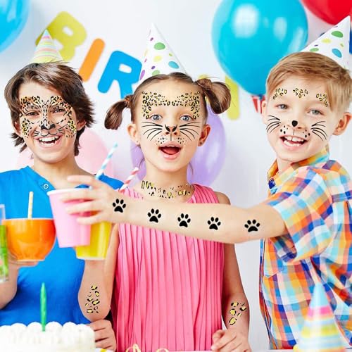Leopard Print Temporary Tattoos - 6 Sheets Cheetah Face Stickers