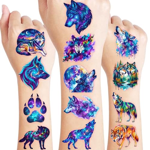 96 PCS Pre-Cut Wolf Temporary Tattoos for Kids