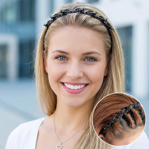 LUSTRIB 2-Pack Double Layer Hair Clips with Tooth & Bangs Headbands, Secure Hair Accessories for All Hair Types