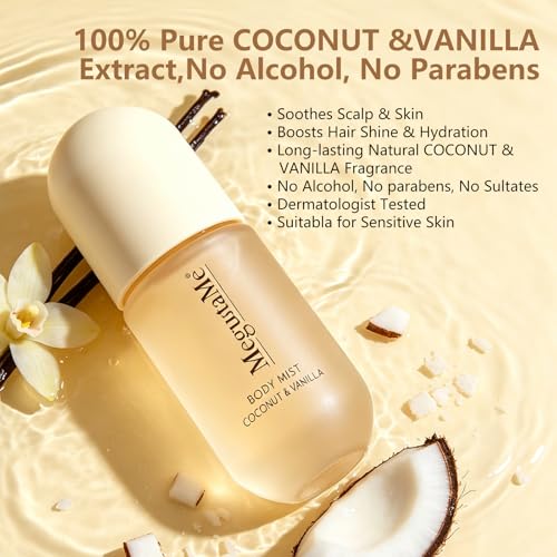 Coconut Vanilla Body & Hair Spray for Women, Paraben-Free 3.38 fl oz
