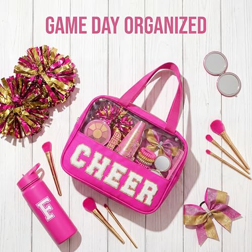 Cheer Makeup Bag with Chenille Letters - High-Capacity Travel Pouch