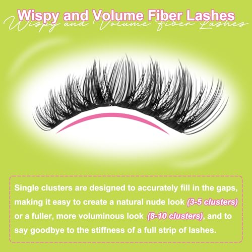 Lash Clusters Mink DIY Lash Extension 8-16mm Thick Volume Eyelash Clusters D Curl Individual Eye Lashes Wispy False Eyelashes Fluffier Cluster Eyelash Extensions Thin Band for Salon, G04