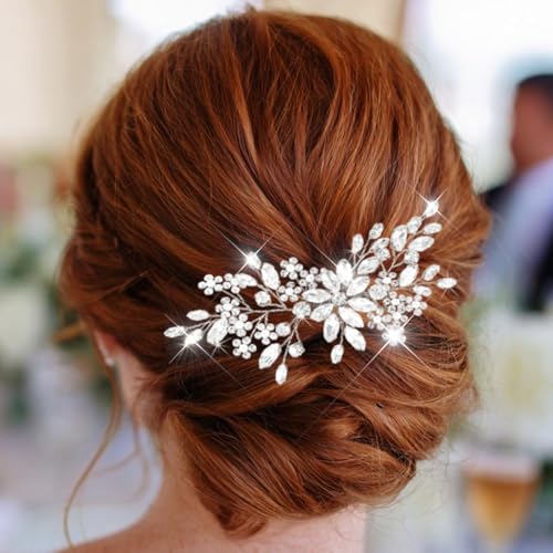 Silver Bridal Hair Comb with Rhinestones & Pearls