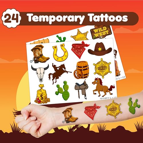 48-Piece Cowboy Party Favors Set - Tattoos & Slap Bracelets