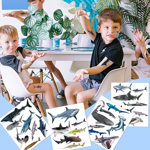 ANTING Shark Tattoos Stickers,16 Sheets 108 Pieces Shark Themed Tattoos Stickers Party Decoration Supplies Party favors for Kids Adults