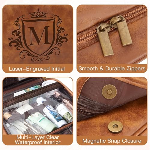 Personalized 3-in-1 Mens Toiletry Bag Groomsmen Gifts Best Man Proposal Gifts Bachelor Party Favor, PU Leather Waterproof Shaving Bag for Toiletries Travel Essential Accessories Light Brown B