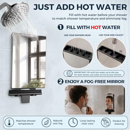 HONEYBULL Fogless Shower Mirror with Water Tank for Shaving