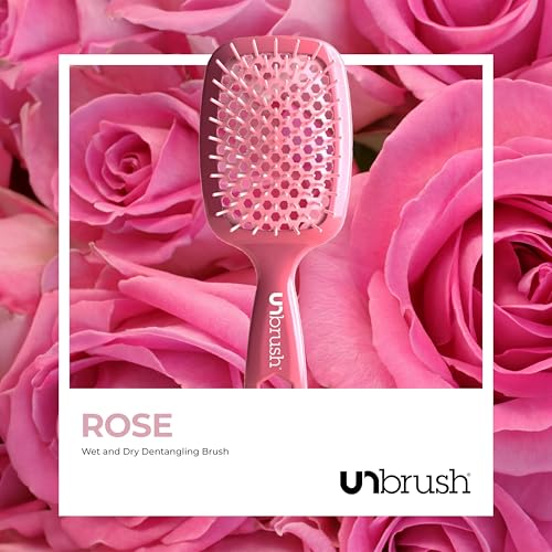 FHI Heat UNbrush Detangling Brush for Pain-Free Brushing on All Wet or Dry Hair Types — Durable DuoFlex Anti-Static Bristles, Lightweight Handle, Vented Hair Brush, Rose Dark Pink