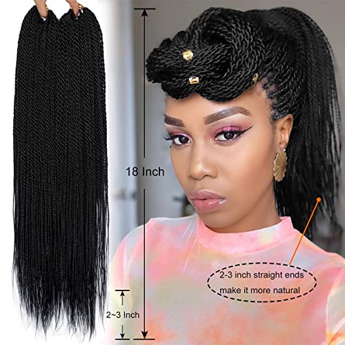 NAYOO Senegalese Twist Crochet Hair For Black Women - 8 Packs , 35 Strands/Pack Small Twist Crochet Braids Hair Hot Water Setting, Crochet Braiding Hair Straight Ends(18 Inch, 1B)