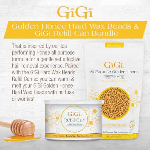 GiGi Golden Honee All Purpose Hard Wax Beads and Refill Can, 14 oz