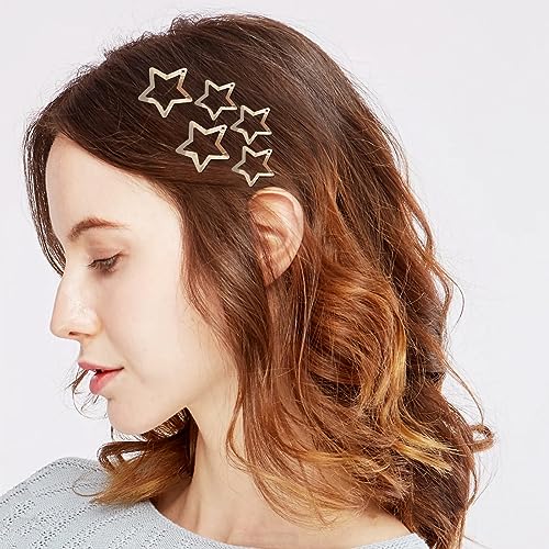 Star Hair Clips 2000s Y2K Snap Hair Barrettes Non Slip Star Hair Accessories Silver Metal Hair Clips for Girls Women -20 PCS 1.18", 1.57"