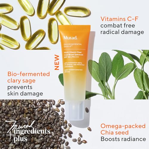 Murad Multi-Vitamin Clear Coat Sunscreen SPF 50 ? Lightweight Broad-Spectrum SPF with Vitamins C-F, Bio-Fermented Clary Sage, and Chia Seed Nourishes Skin with No White Cast ? 1.7 Fl Oz