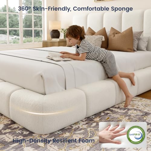 King Cloud Bed Frame with Headboard - Cream Upholstered