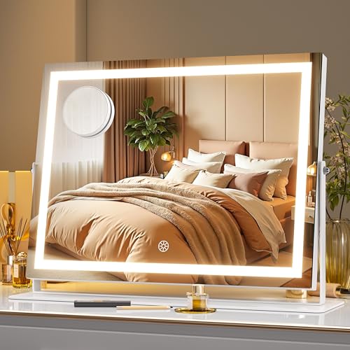 MINISO Vanity Mirror with Lights-15.7" x 11.8" LED Makeup Mirror, 3 Color Modes Touch Control and Brightness Adjustment Lighting Mirror, 10X Magnifying Glass, 360¡Æ Rotation