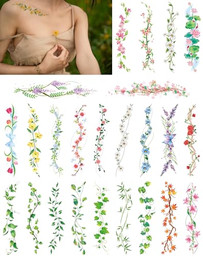 Flower Temporary Tattoos 24 Sheets Water Transfer Stickers