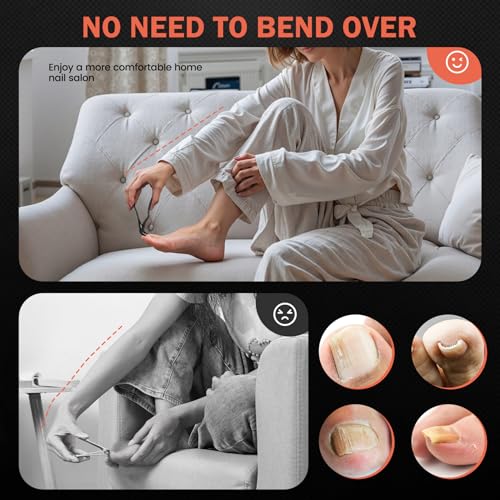 Long Handled Toenail Clippers for Seniors - Curved Head for Thick Nails