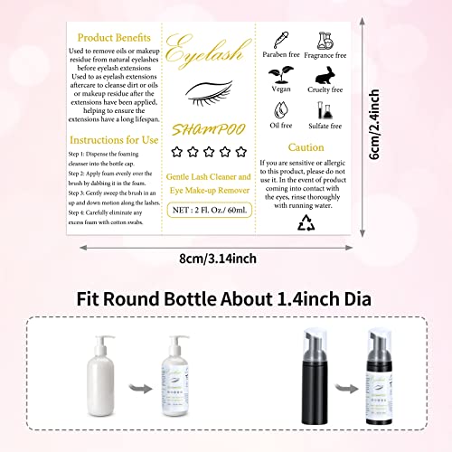 100 Pcs Lash Shampoo Bottle Brushes Set 20 Empty Foam Pump Dispensers 20 Label Stickers 20 Mascara Wands and Tubes 20 Cleansing Brush 20 Bag for Eyelash Extensions Aftercare(Black)
