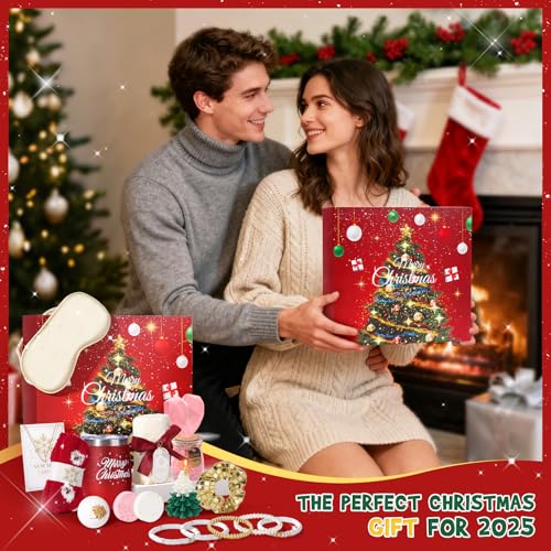 Christmas Gift Baskets for Women, Christmas Advent Calendars 2025 for Adult Women and Teen Girls, Luxury Spa Self Care Christmas Gifts Basket Countdown Calendar for Mom Wife Girlfriend Red