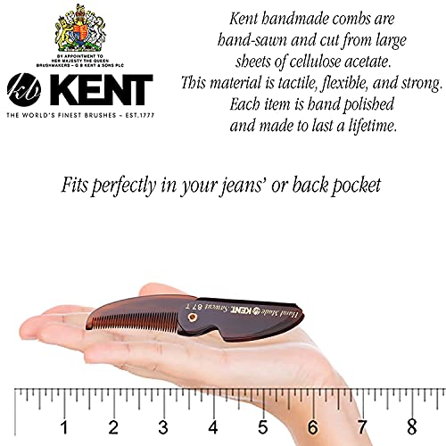 Kent 87T Combo Handmade Folding Pocket Comb for Men, Fine Tooth Hair Comb Straightener for Everyday Grooming Styling Hair, Beard or Mustache, Use Wet or Dry, Saw Cut Hand Polished, Made in England