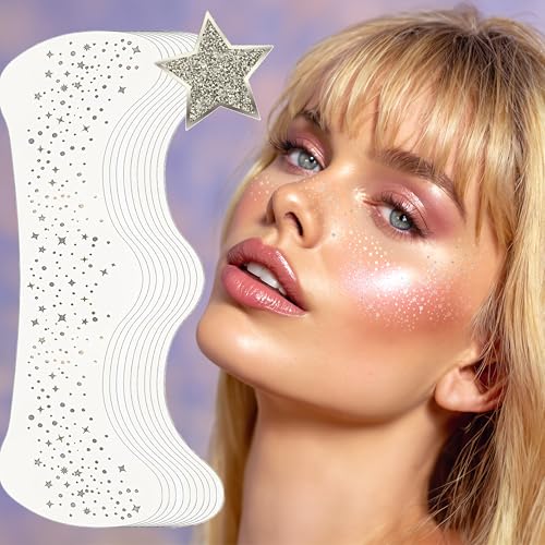 Glitter Freckles Face Tattoo, 10 Pcs Silver Face Glitter Freckles for Women, Face Glitter for Women, Face Glitter for Kids, Fake Sparkle Freckles - (Silver)