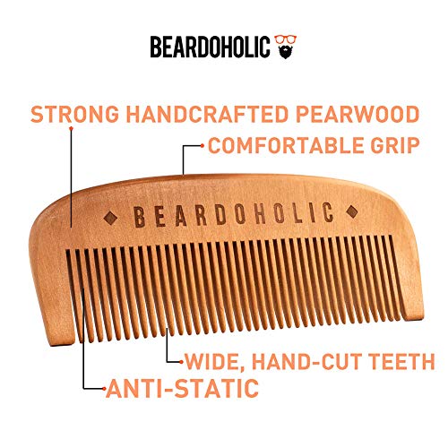 Beardoholic Beard Comb With a Gift Box ? Wide Teeth ? Anti-Static, Eliminates Tangles and Keeps Your Beard Neat and Tidy ? 5.31 x 1.96 IN Handmade 100% Pearwood Design