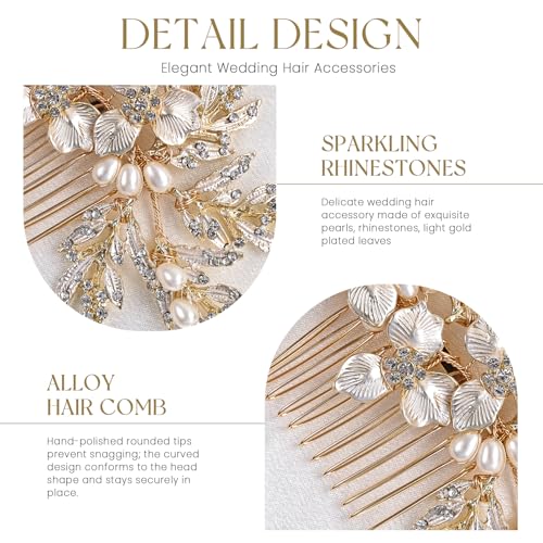Gold Bridal Hair Comb with Pearls & Rhinestones