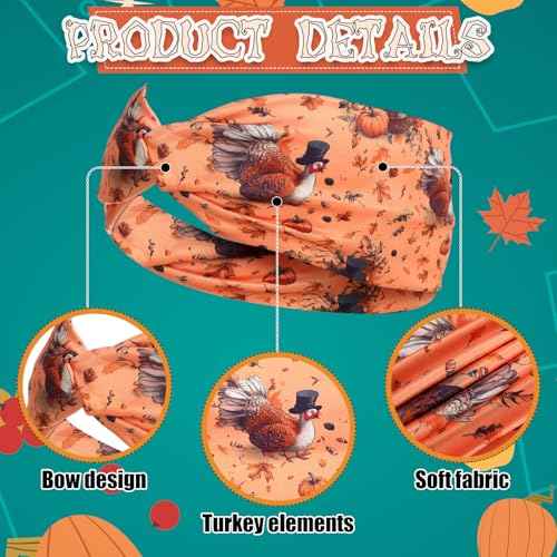 JaGely 12 Pcs Thanksgiving Headbands Bulk for Women Turkey Pumpkin Head Bands Fall Maple Leaves Hair Accessories Hairband Fall Elastic Non Slip Thanksgiving Hair Hairband for Autumn Festive Gift