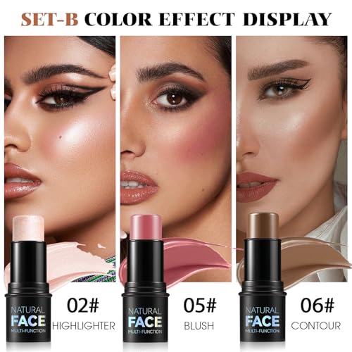 3-Pc Cream Contour Stick Kit - Blush, Highlighter & Bronzer