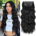 ALXNAN Clip-In Wavy Hair Extensions 20 Inch 4pc Set Black