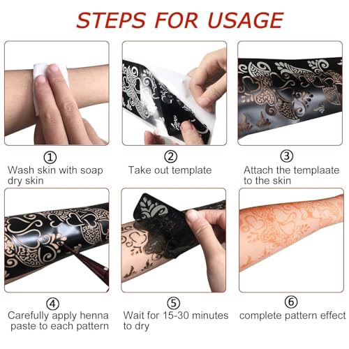 Henna Tattoo Stencil Kit - 18 Self-Adhesive Mehndi Designs