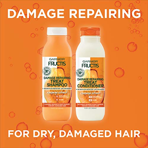 Garnier Fructis Damage Repairing Treat Conditioner, 98% Naturally Derived Ingredients, Papaya, Nourish Dry Damaged Hair, 11.8 Fl Oz