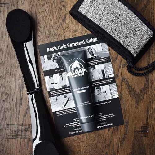 BALDAPE PARLOUR Body & Back Hair Removal Kit with Men's Depilatory Cream, Extendable Applicator & Loofah for Smooth, Hair-Free Results