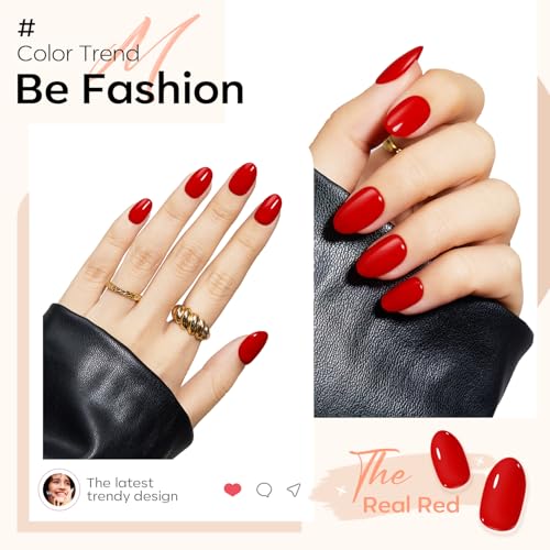 Red Oval Press On Nails Kit - 32Pc with Glue & Tools
