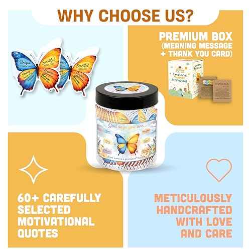 Positive Butterfly Jar ? Christmas Gift 60 Christian Affirmation Cards, Jesus Scripture Bible Verse Jar, God Says You Are, Faith-Based Religious Spiritual Christian Butterfly Gift for Women, Teens