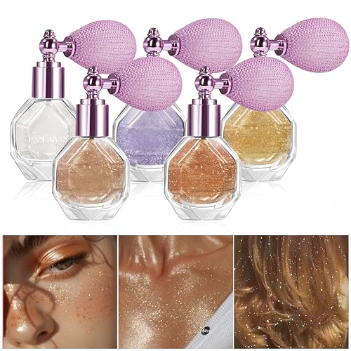 5 Colors Shimmering Highlighter Powder Spray, Fine Sparkle Glitter Highlighter Makeup Powder High Gloss Spray for Face Body & Hair(01 Moonstone)