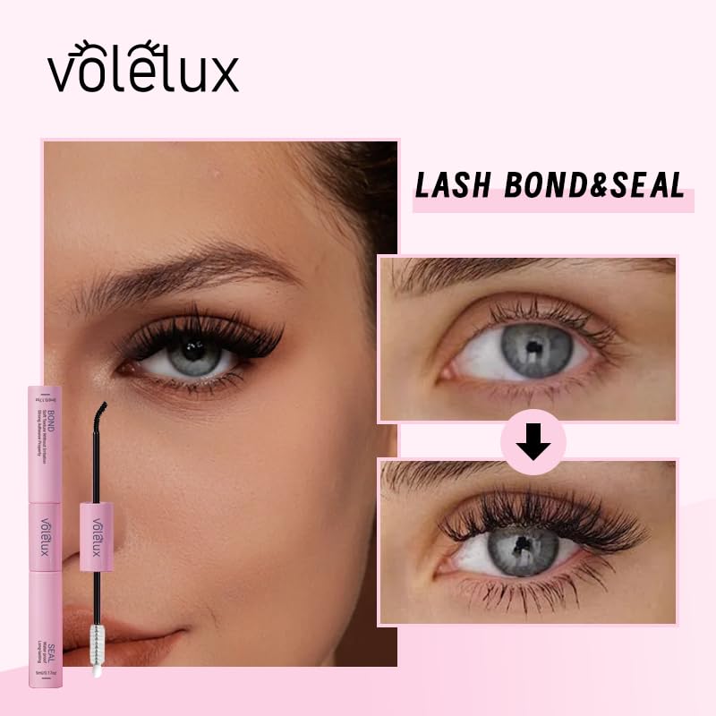 Volelux Pink Lash Cluster Glue & Sealant 2-in-1 Waterproof Lash Adhesive, Sensitive Eyes, Fast-Drying