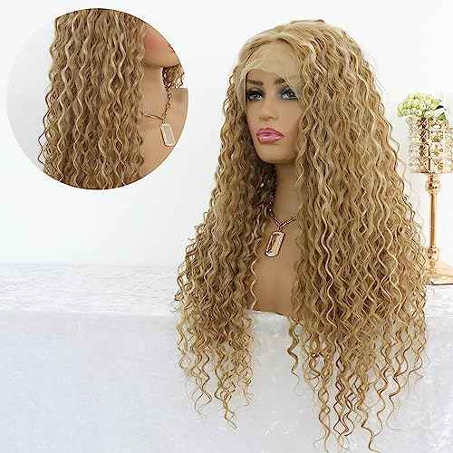 Highlight Blonde Deep Curly 13x4 Lace Front Wig for Women Glueless Long Curly Honey Blonde Mixed 613 Bleach Blonde Lace Front Wig with Baby Hair Pre Plucked 150 Density 24 Inches