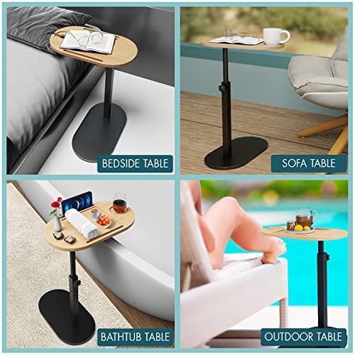 Bamboo Bathtub Tray Table with Adjustable Height & 360° Rotation