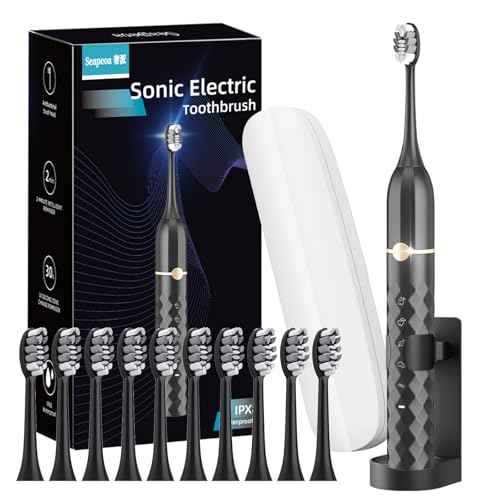 Electric Toothbrush Set, Equipped with 10 Brush Heads and Travel case, IPX8 Waterproof, 2-Minute Timer, 42000 high-Frequency Vibrations, 5 Modes, The First Choice for Gift Giving