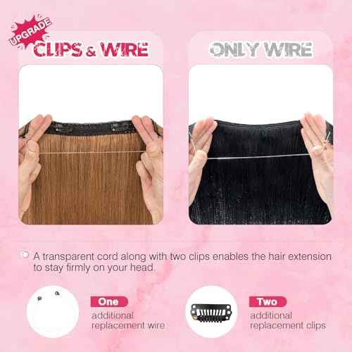 Halo Hair Extensions Real Human Hair, MY-LADY Adjustable Halo Extensions Real Human Hair, 16 inch Light Brown Women's Long Straight Hair Invisible Wire Hair Extensions