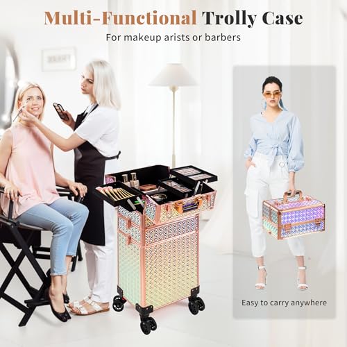 Rolling Makeup Train Case with Keys | Large Cosmetic Trolley Organizer