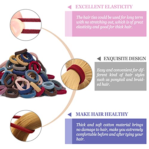 100PCS Seamless Cotton Hair Ties - No-Crease Elastic Bands for All Hair Types