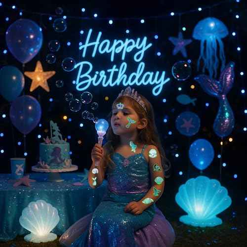 96PCS Mermaid Pre-Cut Temporary Tattoos for Kids - Cute Under the Sea Party Favors, Perfect for Ocean Mermaid-Themed Birthdays, School Rewards, and Baby Showers (Glow in the Dark)
