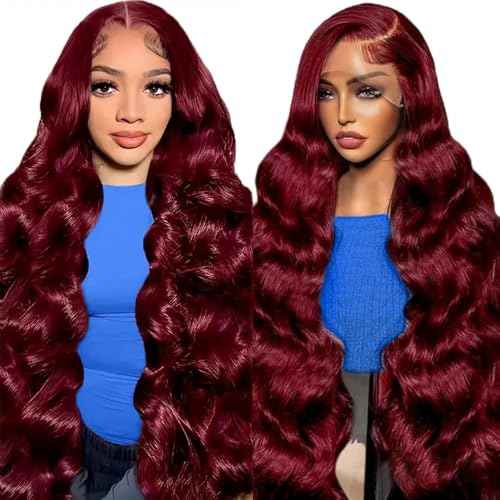99j Burgundy Lace Front Wigs Human Hair 13x4 Body Wave Lace Front Wigs Human Hair Pre Plucked Glueless Red Wig Wine Red Wig for Women 180% Density 20Inch