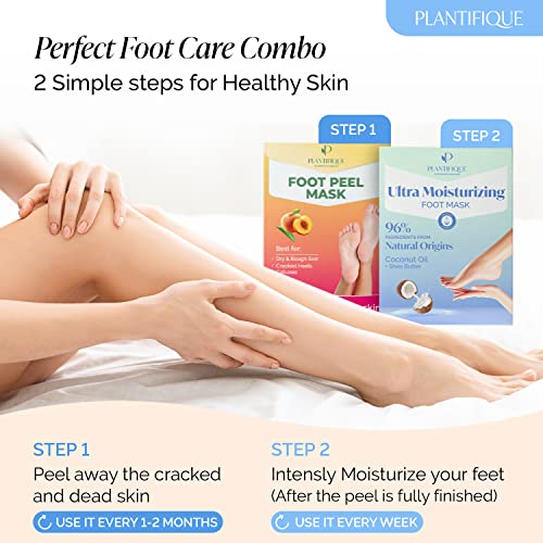 PLANTIFIQUE Hydrating Foot Mask Socks for Dry Cracked Feet - 4 Pairs