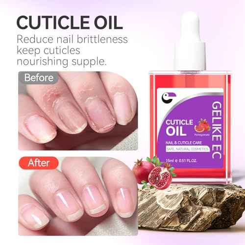 gelike ec Nail Cuticle Oil for Moisturize and Repair Easy and Quick Absorb Cuticles Care Treatment - Natural Pomegranate Smells for Women and Men Dry Damaged Thin Nails